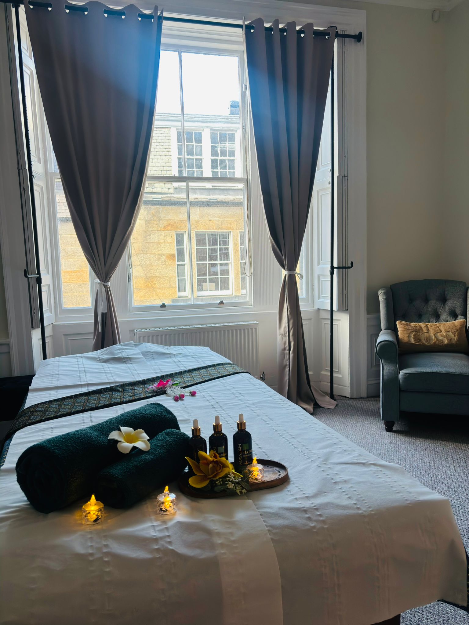Bright massage treatment room